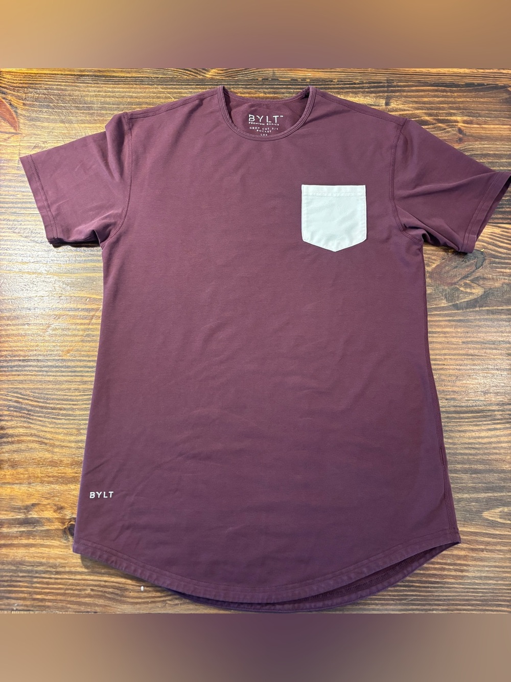 BYLT Premium Basics Lux Pocket Tee | Men’s Medium | Burgundy Drop Cut Shirt